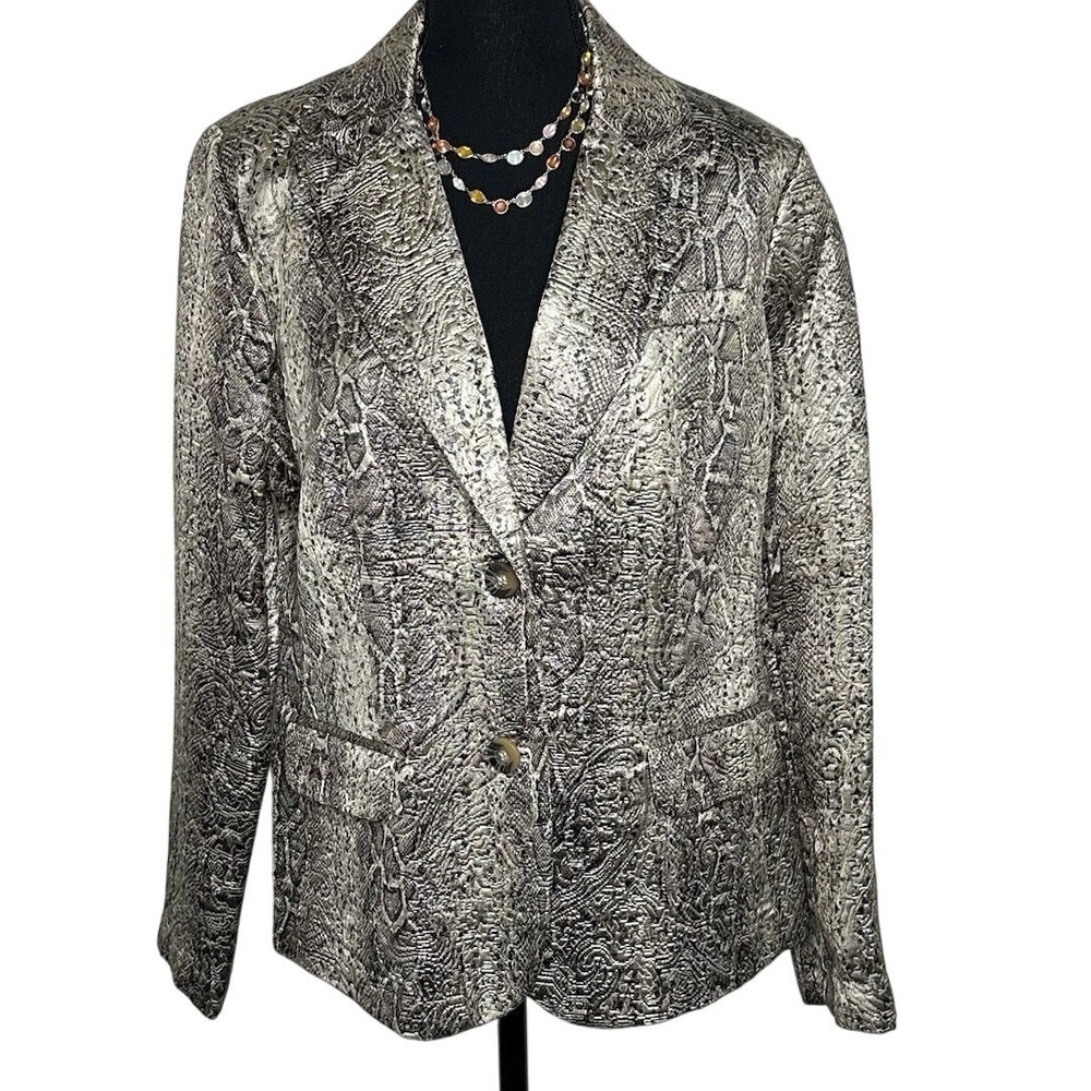 Chico's Golden Tan Animal Print Snakeskin‎ Blazer Jacket Women's Size 1 /Small/8